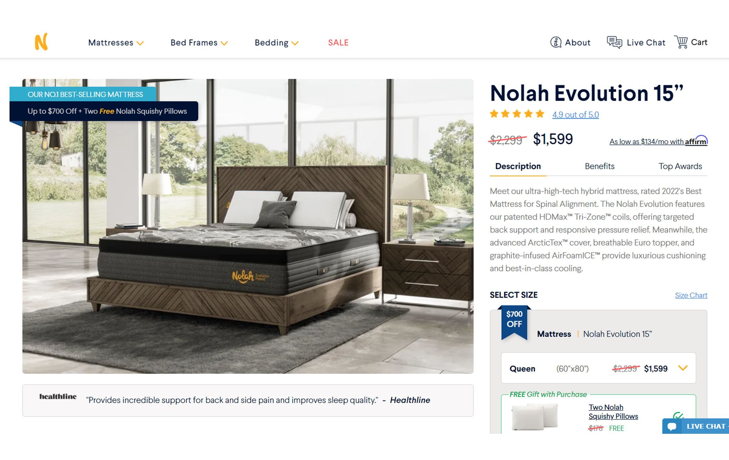 3D furniture modeling and rendering of Nolah Evolution mattress showcasing 3D interior visualization in a modern bedroom setting