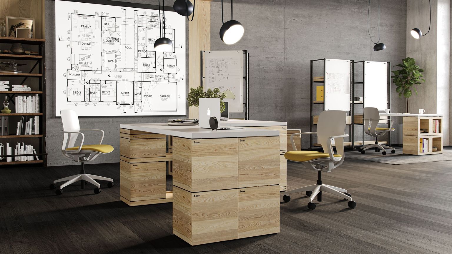 White and Yellow Chair Lifestyle 3D Rendering