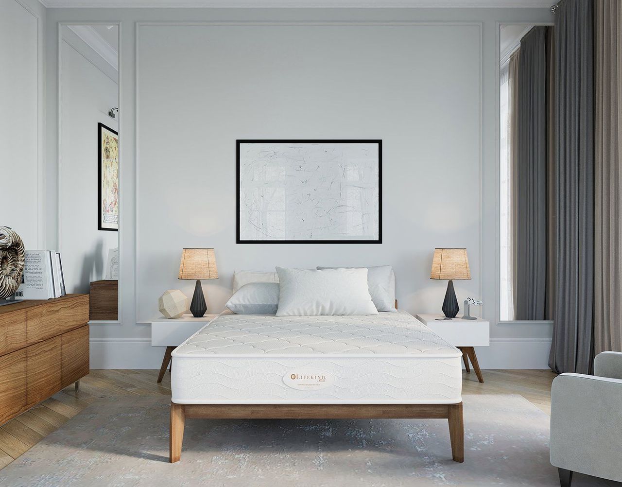 First-class 3D rendering of a stylish bedroom showcasing product visualization and photorealistic CGI.