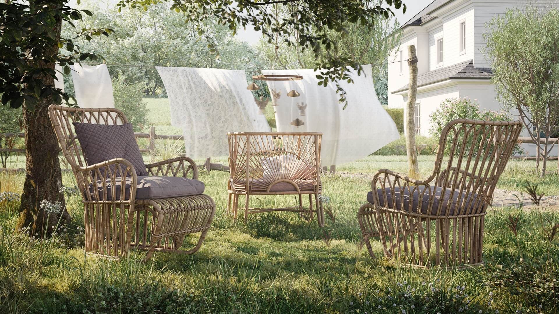 3D Visualization of a Garden Outdoor Furniture Set