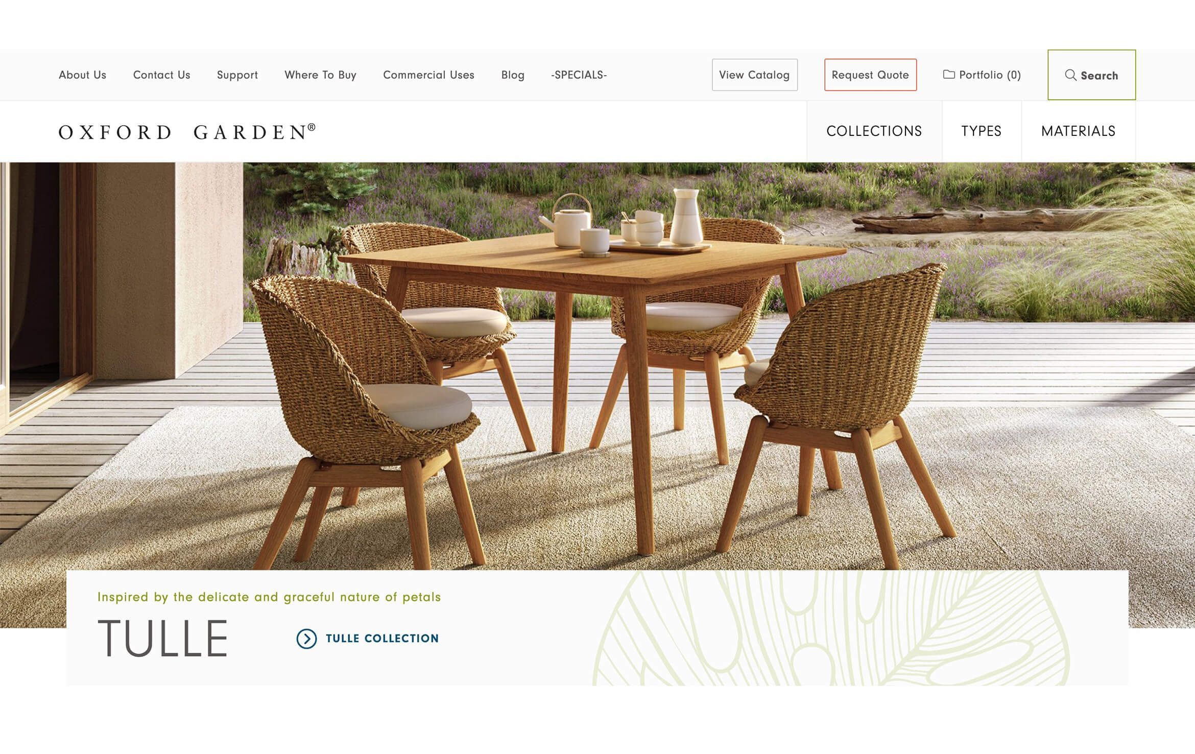 3D furniture modeling and rendering of an outdoor dining set with wicker chairs and wooden table, showcasing photorealistic visualization and CGI rendering.