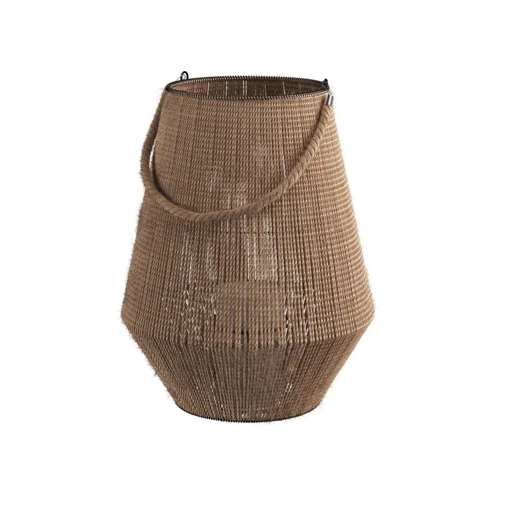 Product imagery for catalogs showing a portable woven lamp with a handle
