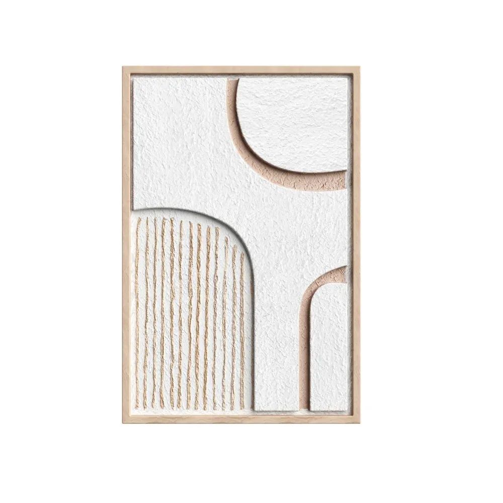 Product visualization for catalogs showing a framed white and beige geometric textured wall art