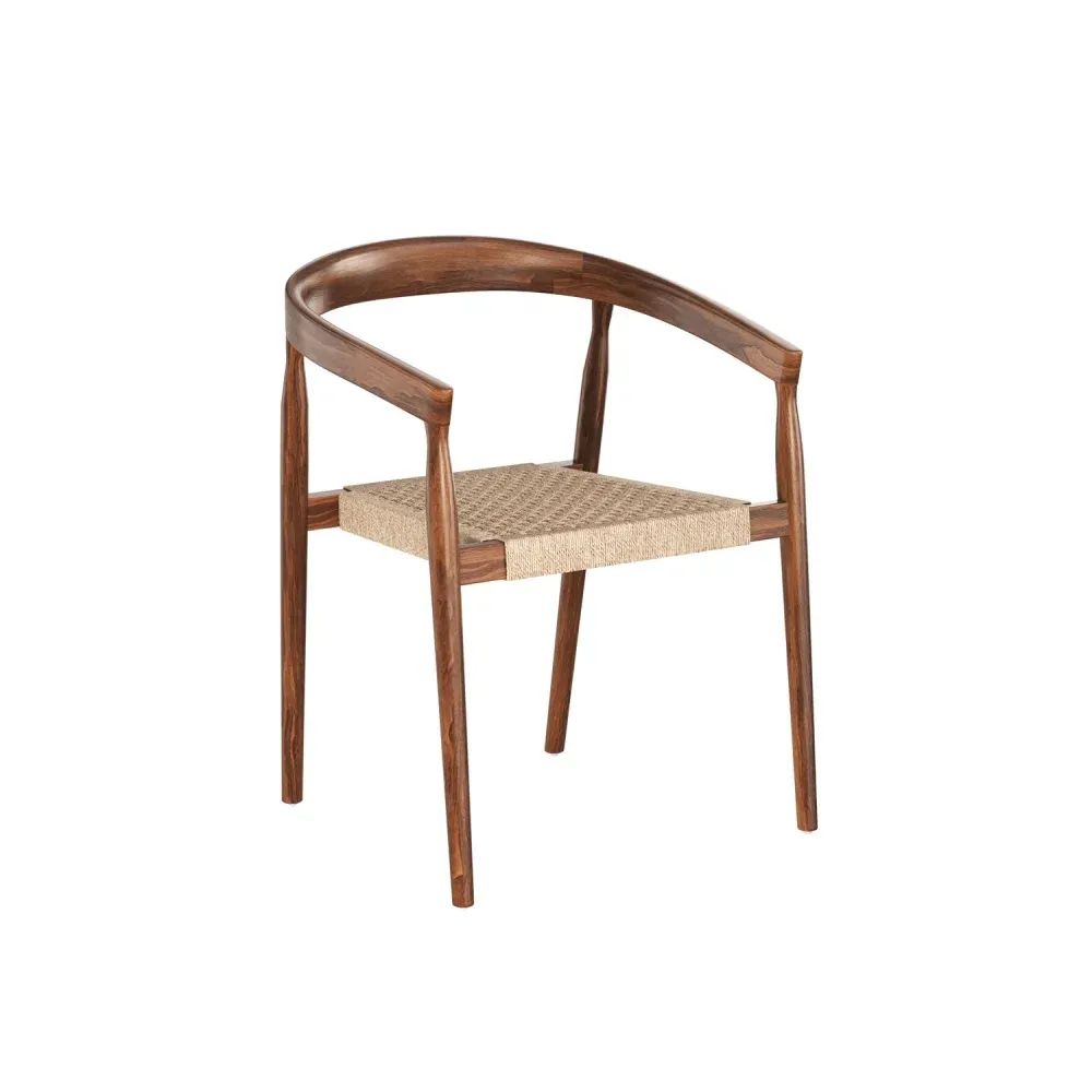 Silo 3D visualization of a wooden armchair with curved backrest and woven seat in natural finish