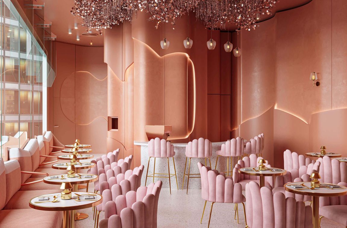 Commercial Interior Render for a Pink Restaurant