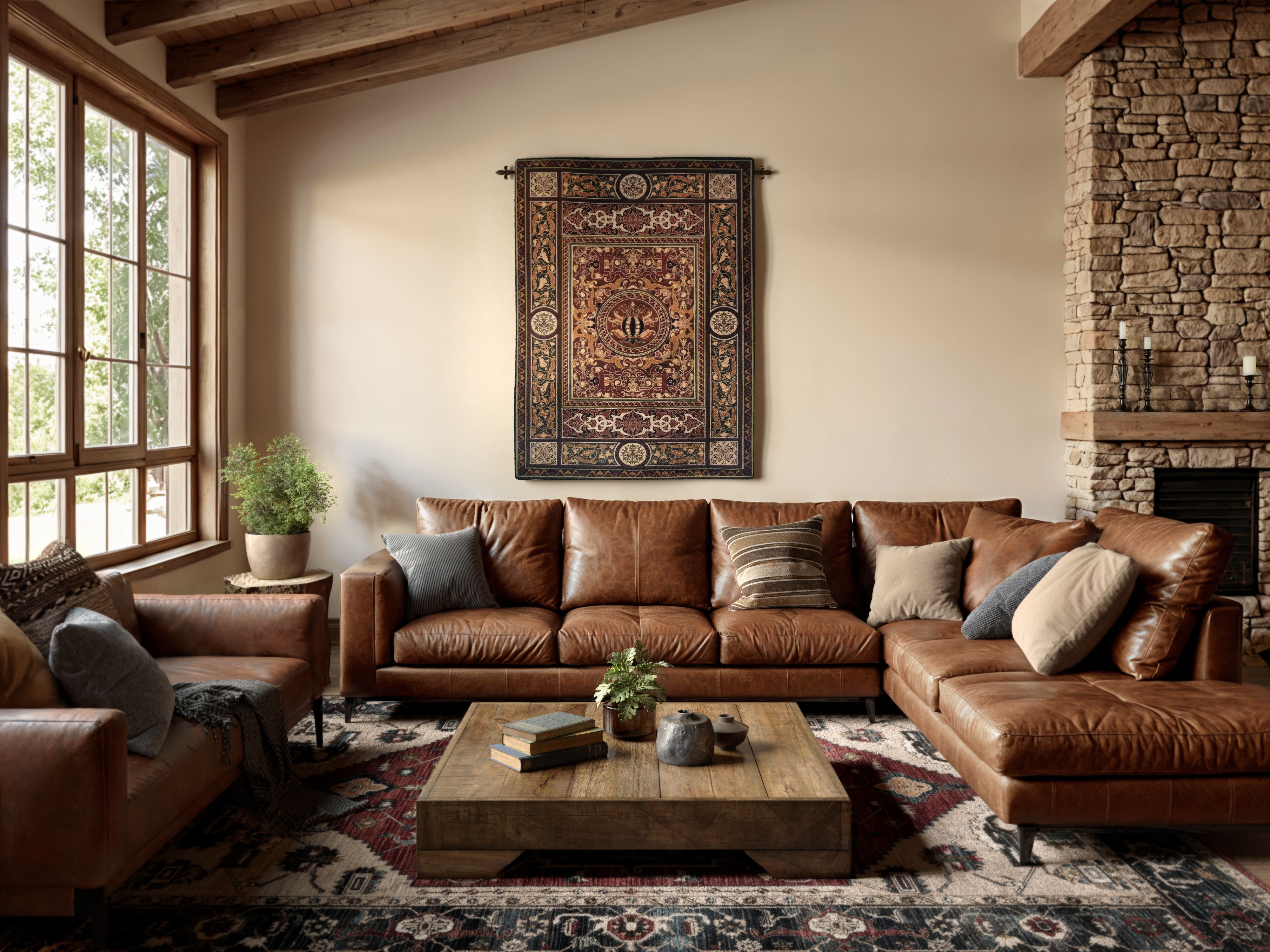 3D Rendering for a Leather Upholstered Set