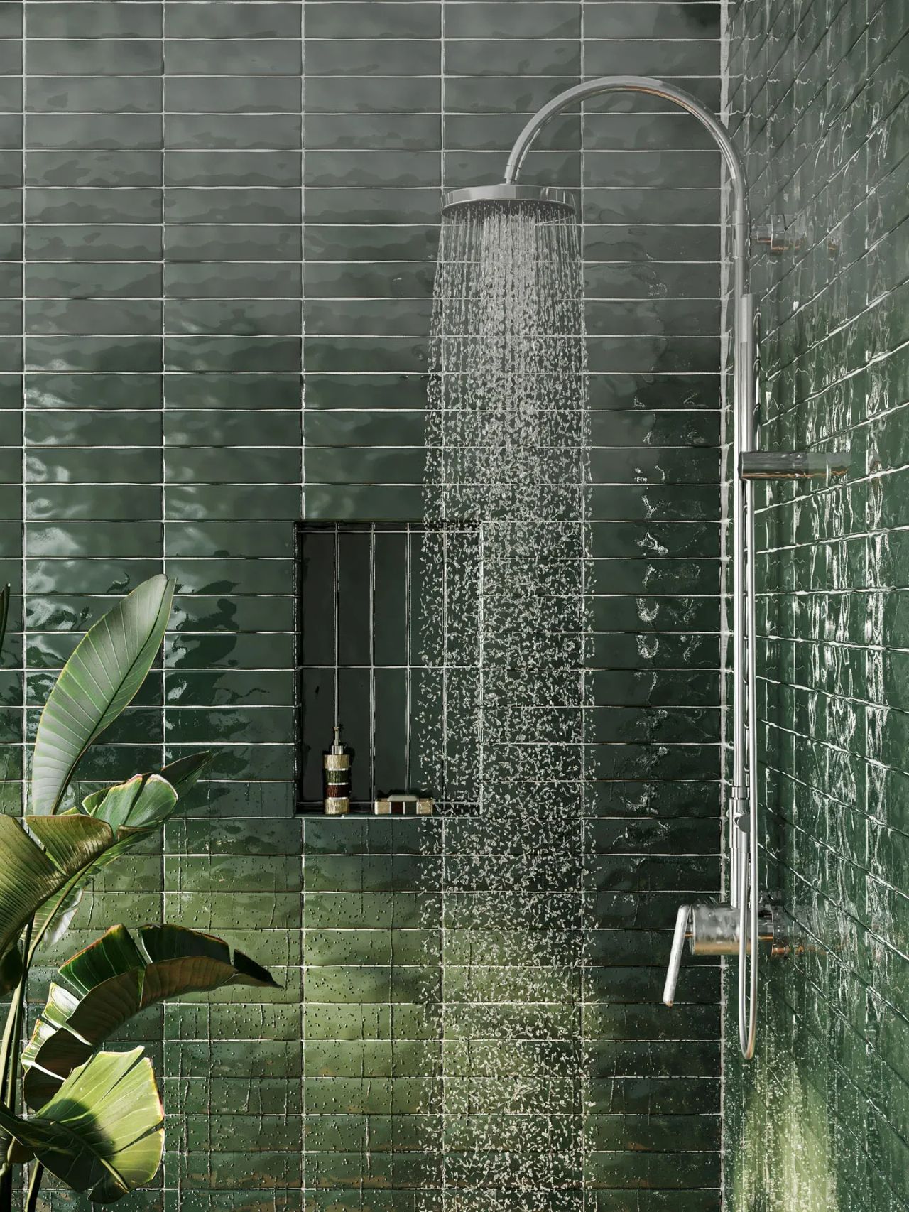 Glossy Green Shower Tiles Lifestyle Rendering