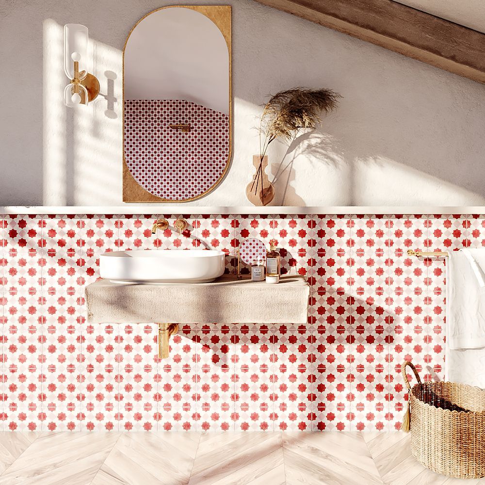 Red wall tiles 3D visualization
