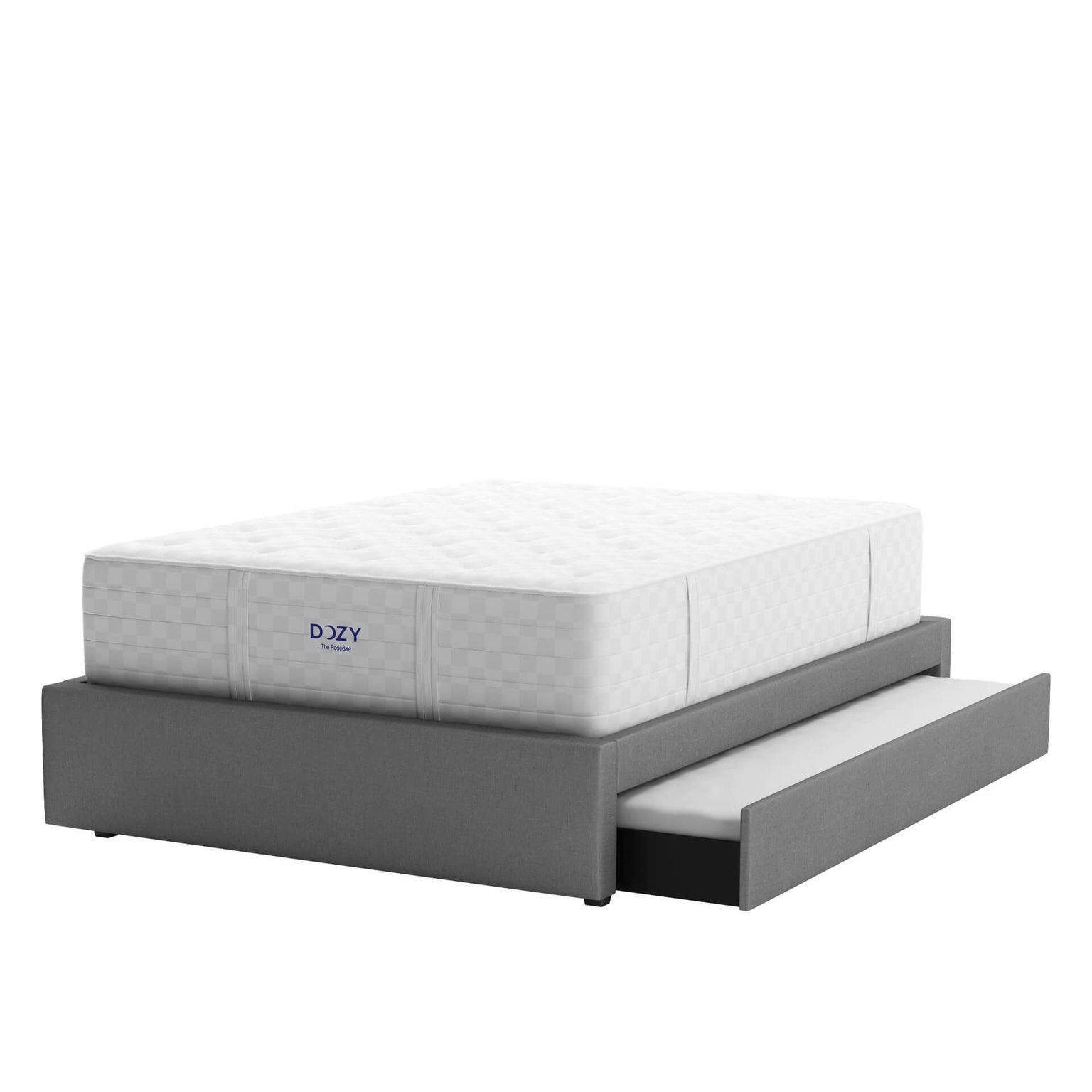 Photoreal 3D rendered image of a modern bed with storage, showcasing realistic product rendering and 3D product visualization.