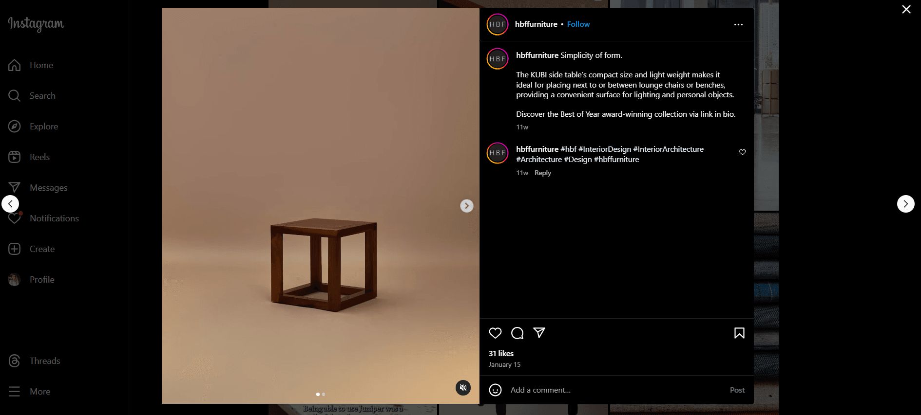 Furniture Rendering for HBF Instagram