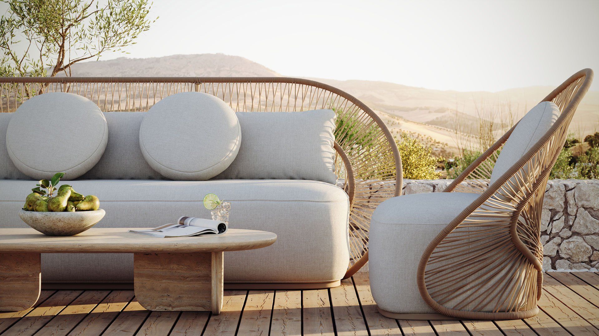 3D Visualization of Terraces Featuring a Stylish Furniture Collection