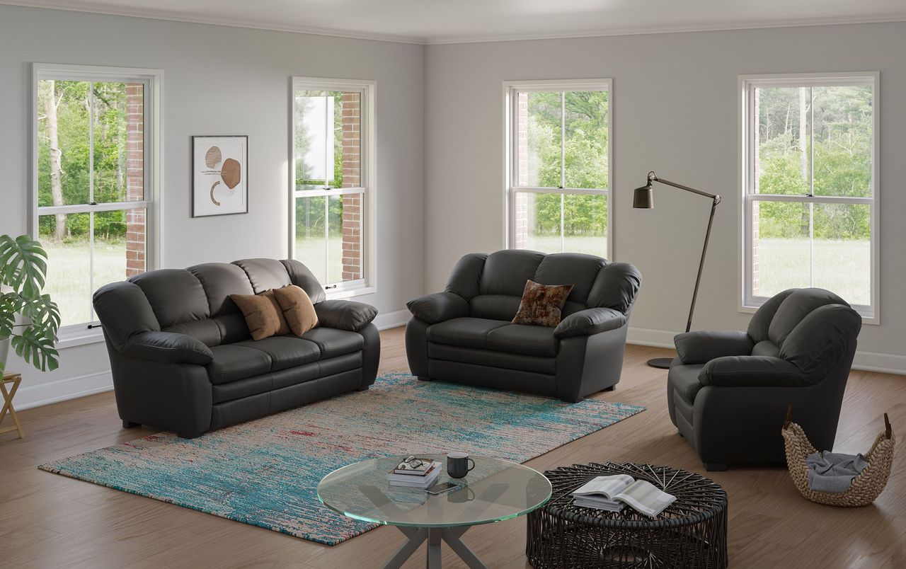 Black Leather Sofa Lifestyle 3D Render