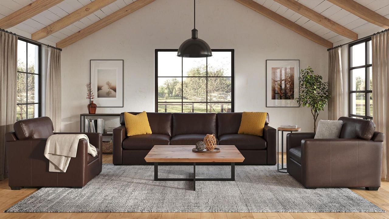 Dark Brown Leather Sofa CGI