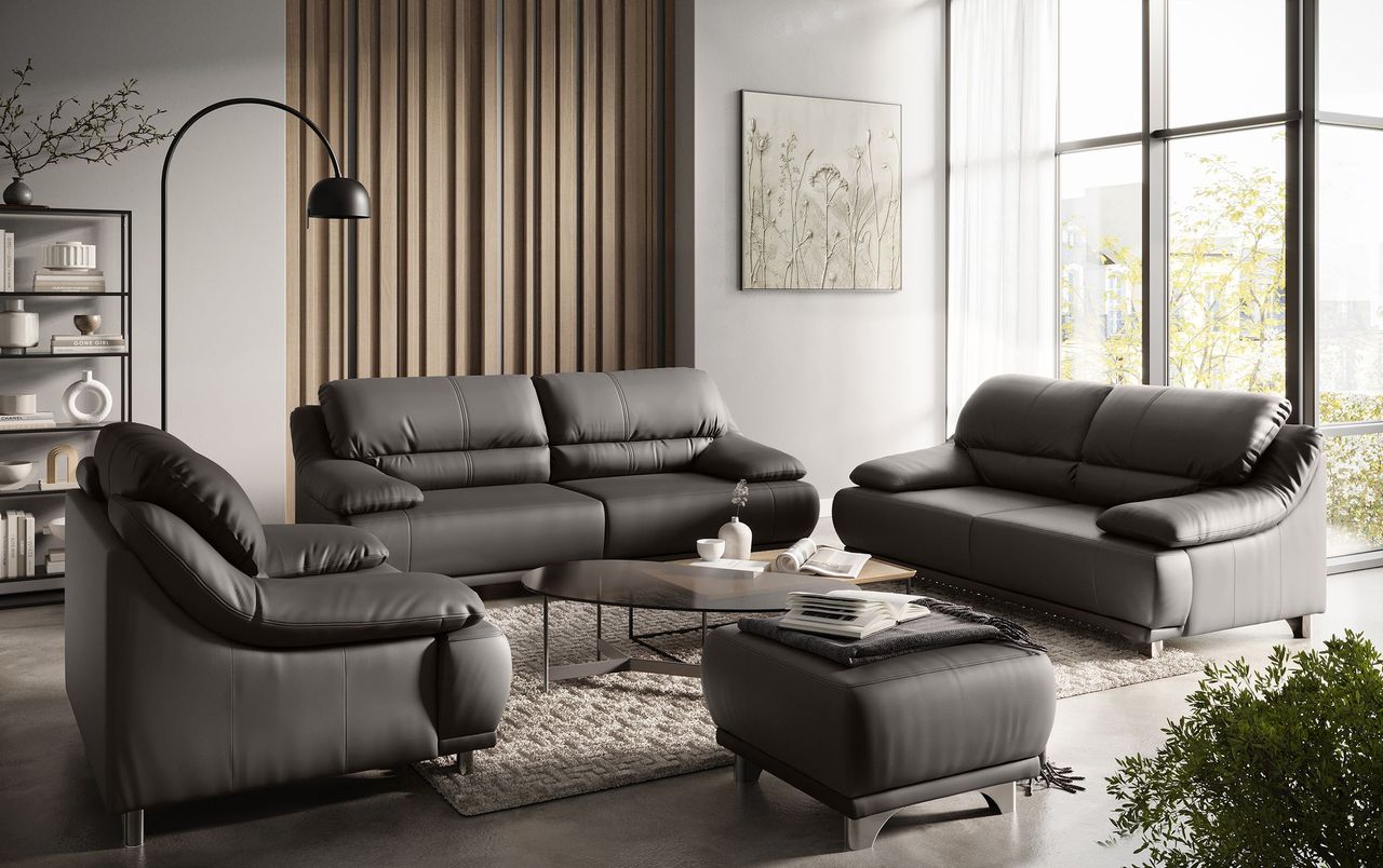 Dark Grey Leather Sofa Lifestyle 3D Render