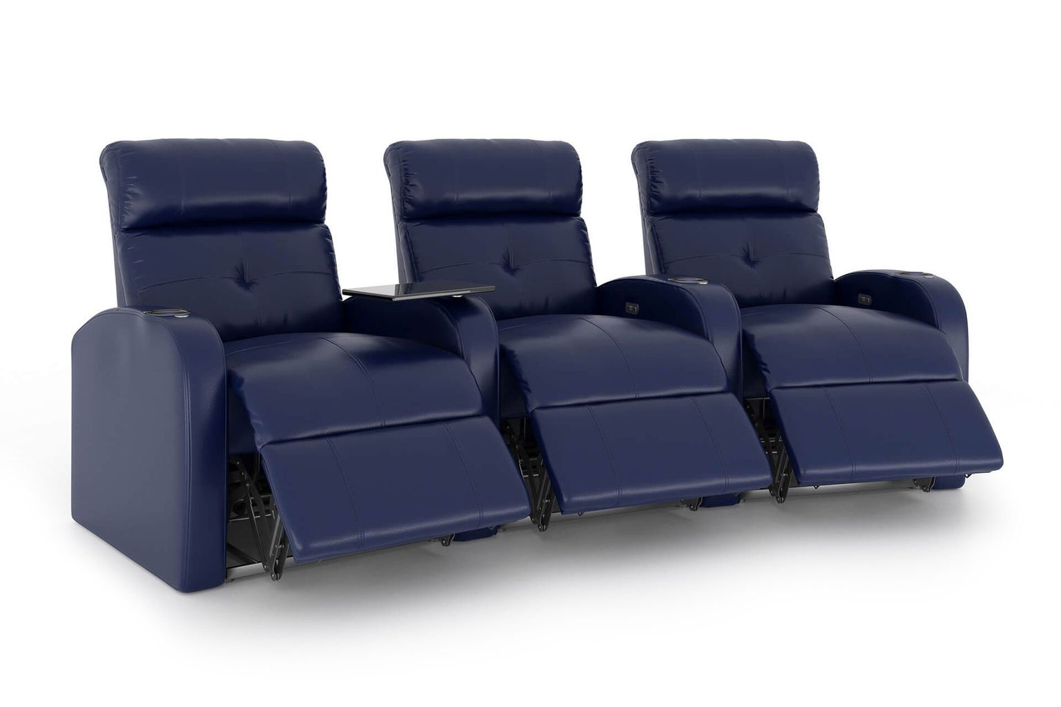 3D rendered image of blue recliner chairs showcasing realistic product rendering and 3D product visualization