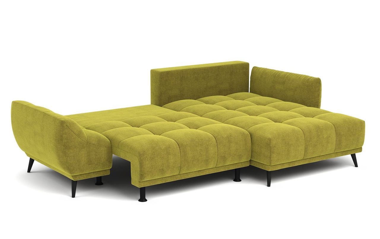 3D rendered image of a stylish green sofa showcasing product visualization and photorealistic rendering