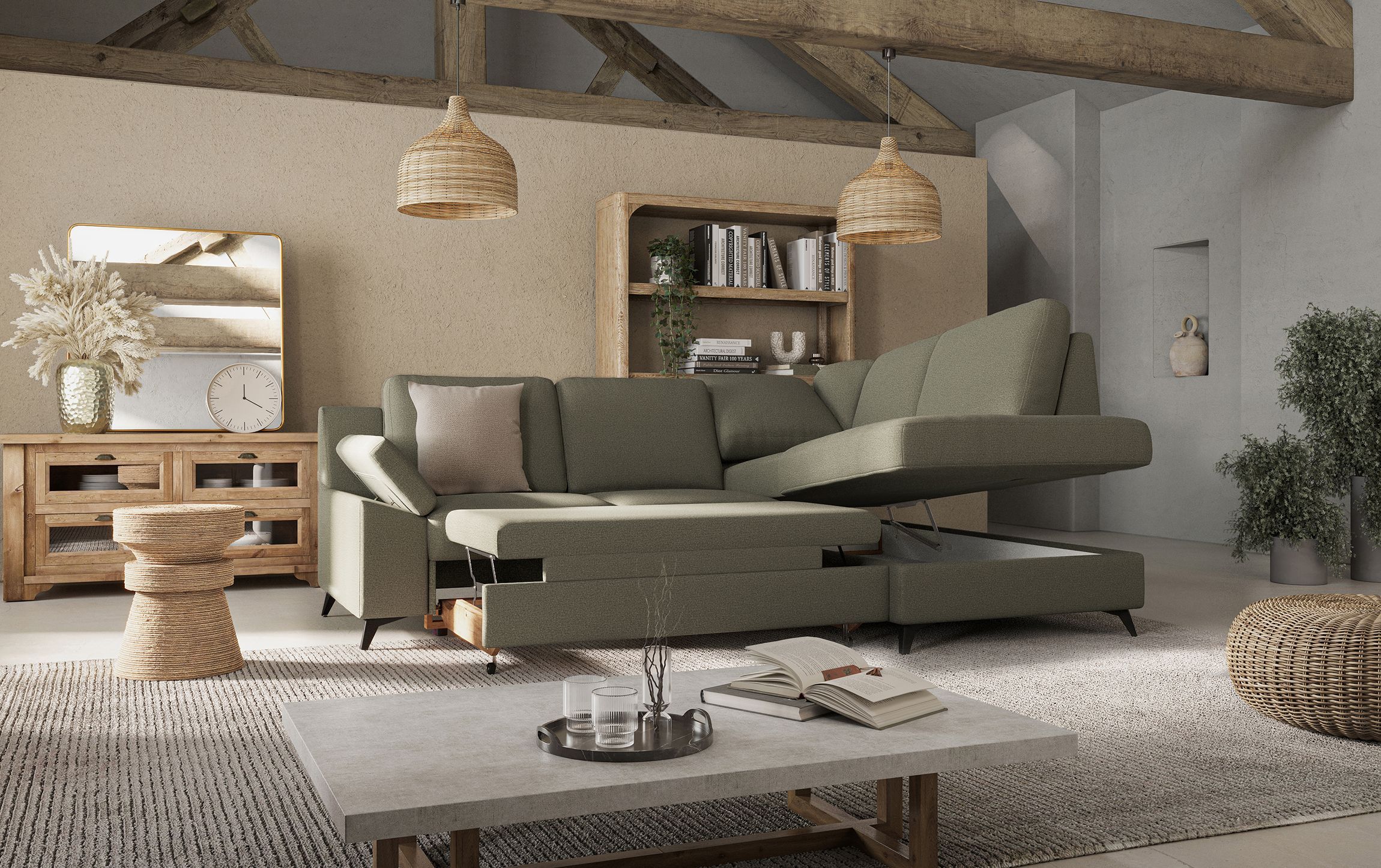 Olive Sofa Transformer 3D Rendering