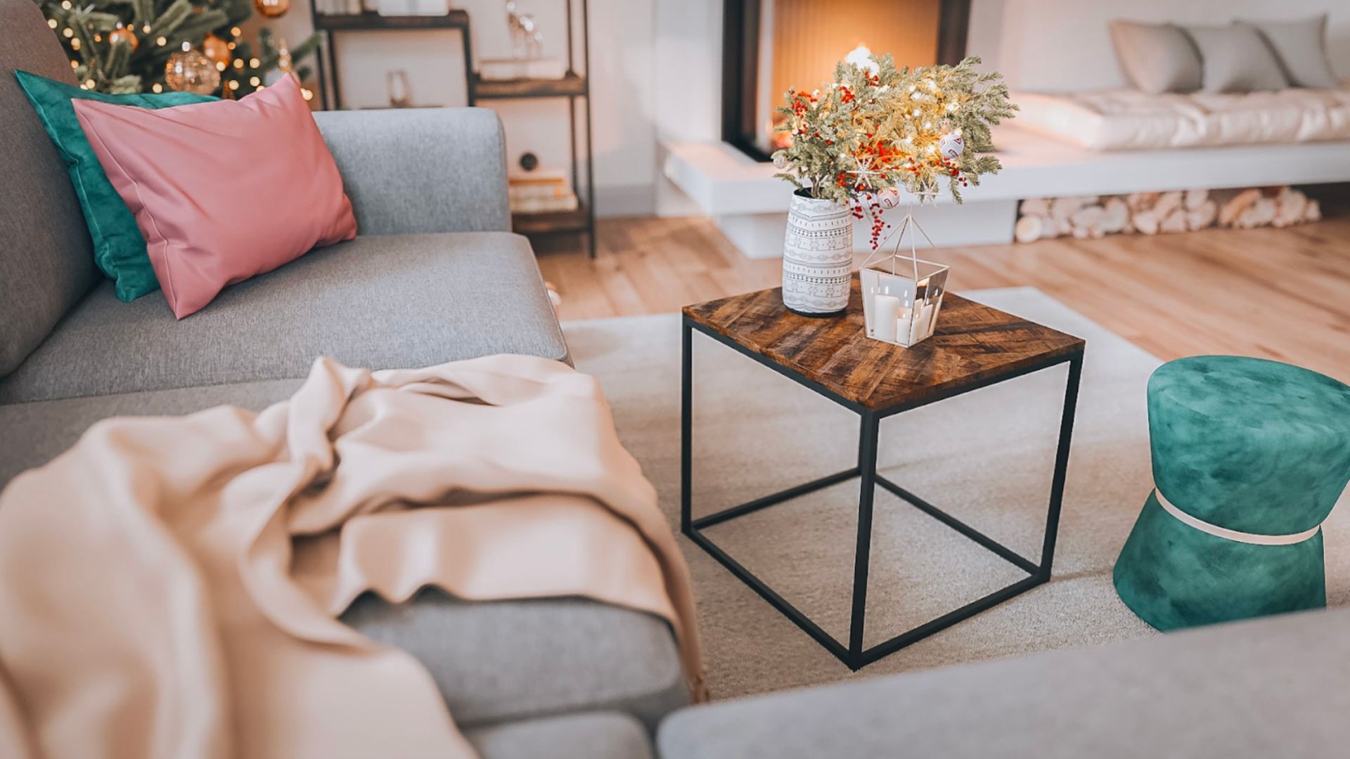 Furniture and Christmas Decor 3D Rendering