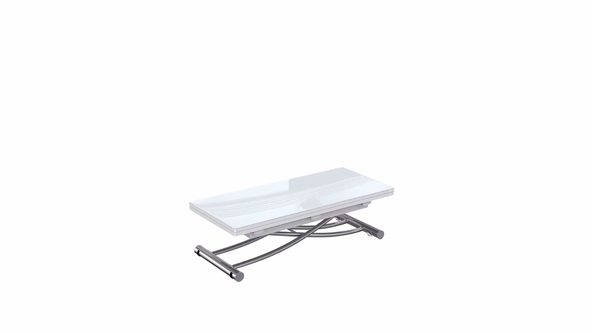 3D modeling preview of a modern glass-top table with curved metal frame for immersive 3D view