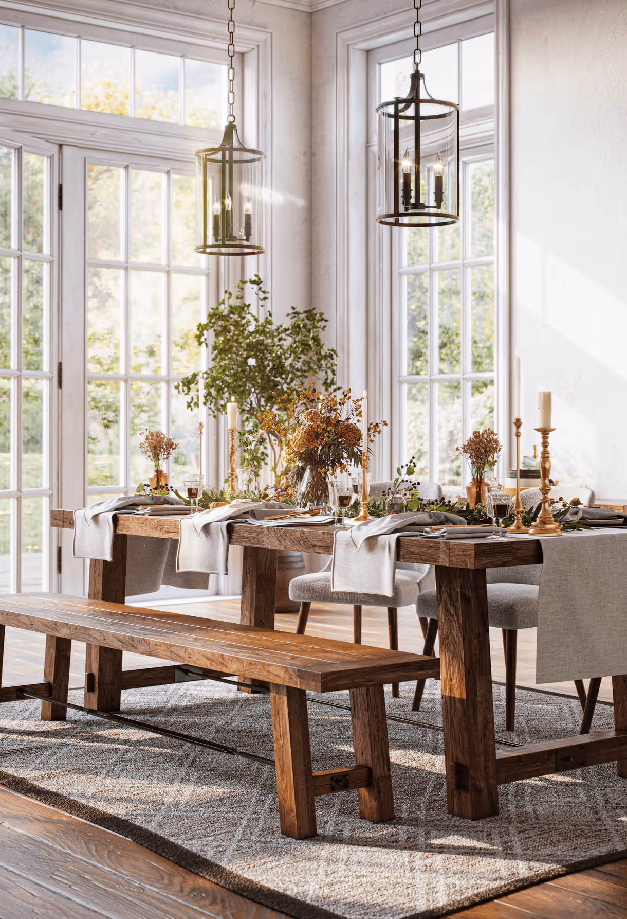 3D Visualization of Wooden Dining Furniture