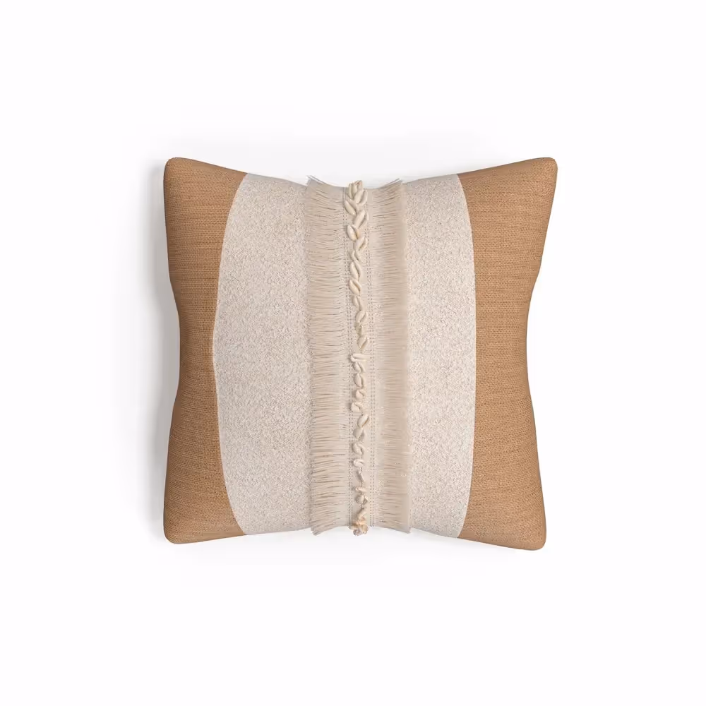 Product rendering for catalogs showing a beige pillow with a textured vertical stripe